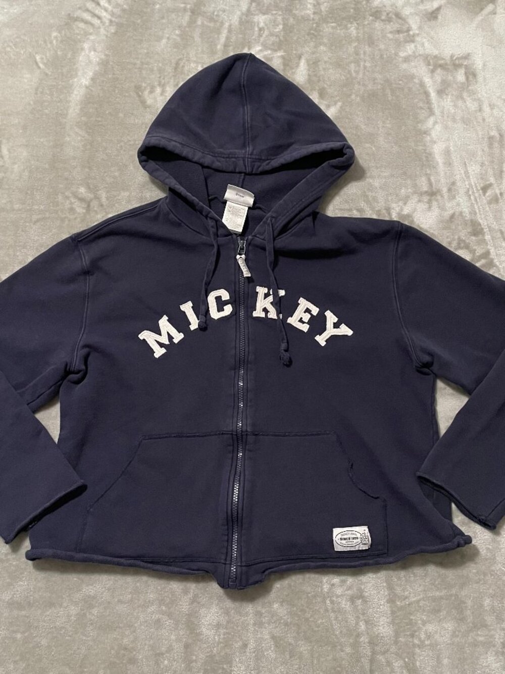 Disneyland Resort Vintage Navy Blue Zip Up Hoodie Mickey Mouse Embroidered Sz XL